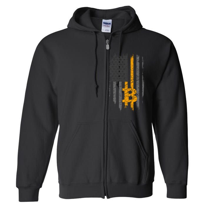 Btc Bitcoin American Flag Crypto Revolution Buy The Dip Full Zip Hoodie