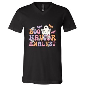 Boo Behavior Analyst Retro Halloween ABA Therapist BCBA Gift V-Neck T-Shirt