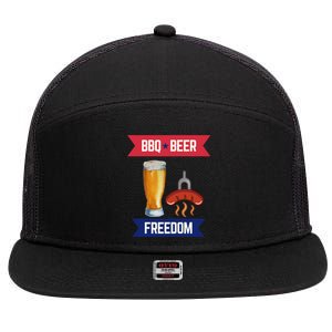 Bbq Beer And Freedom Patriotic 4th Of July Design Gift 7 Panel Mesh Trucker Snapback Hat