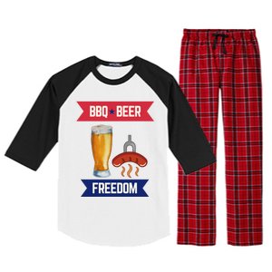 Bbq Beer And Freedom Patriotic 4th Of July Design Gift Raglan Sleeve Pajama Set