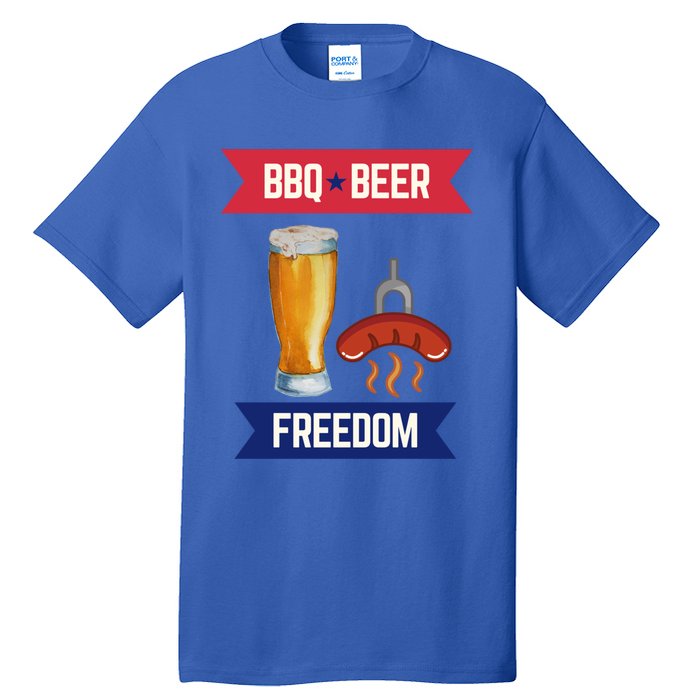 Bbq Beer And Freedom Patriotic 4th Of July Design Gift Tall T-Shirt