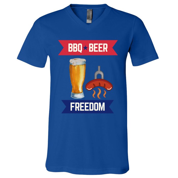 Bbq Beer And Freedom Patriotic 4th Of July Design Gift V-Neck T-Shirt