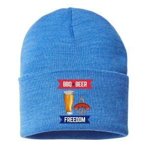 Bbq Beer And Freedom Patriotic 4th Of July Design Gift Sustainable Knit Beanie