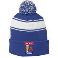 Bbq Beer And Freedom Patriotic 4th Of July Design Gift Stripe Pom Pom Beanie