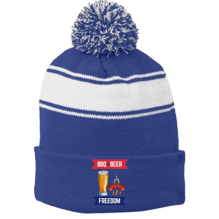 Bbq Beer And Freedom Patriotic 4th Of July Design Gift Stripe Pom Pom Beanie