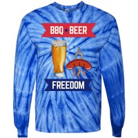 Bbq Beer And Freedom Patriotic 4th Of July Design Gift Tie-Dye Long Sleeve Shirt