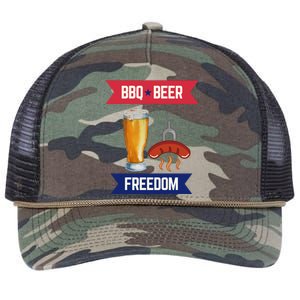 Bbq Beer And Freedom Patriotic 4th Of July Design Gift Retro Rope Trucker Hat Cap