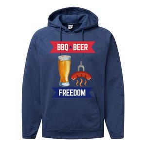 Bbq Beer And Freedom Patriotic 4th Of July Design Gift Performance Fleece Hoodie