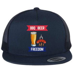 Bbq Beer And Freedom Patriotic 4th Of July Design Gift Flat Bill Trucker Hat