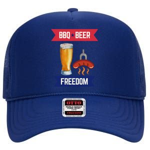 Bbq Beer And Freedom Patriotic 4th Of July Design Gift High Crown Mesh Back Trucker Hat