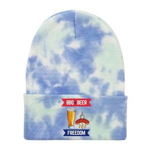 Bbq Beer And Freedom Patriotic 4th Of July Design Gift Tie Dye 12in Knit Beanie