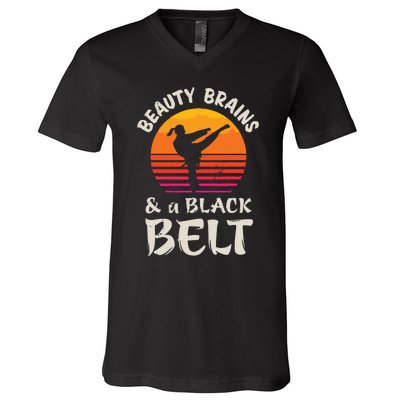 Beauty Brains And A Black Belt Karate Girl Martial Arts Gift V-Neck T-Shirt