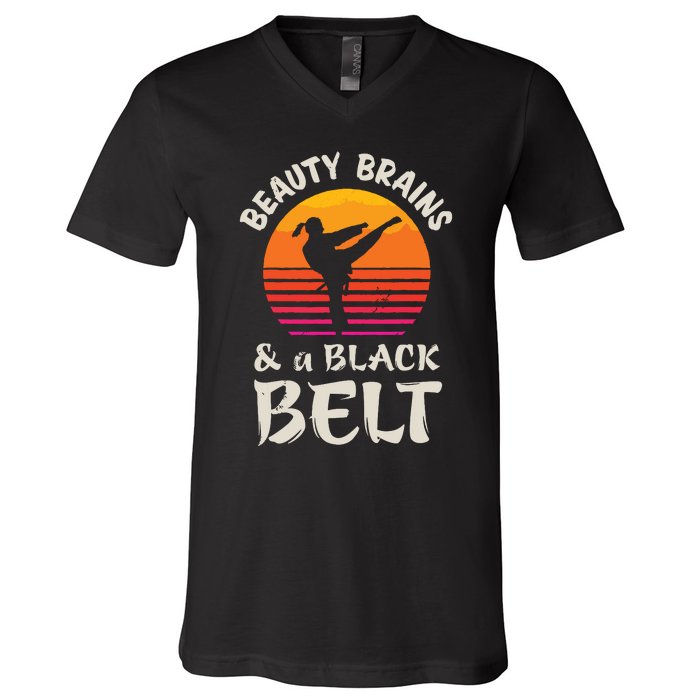 Beauty Brains And A Black Belt Karate Girl Martial Arts Gift V-Neck T-Shirt