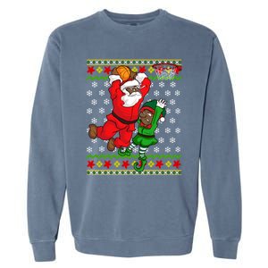 Basketball Black African American Santa Claus Dunk Elf Cool Gift Garment-Dyed Sweatshirt