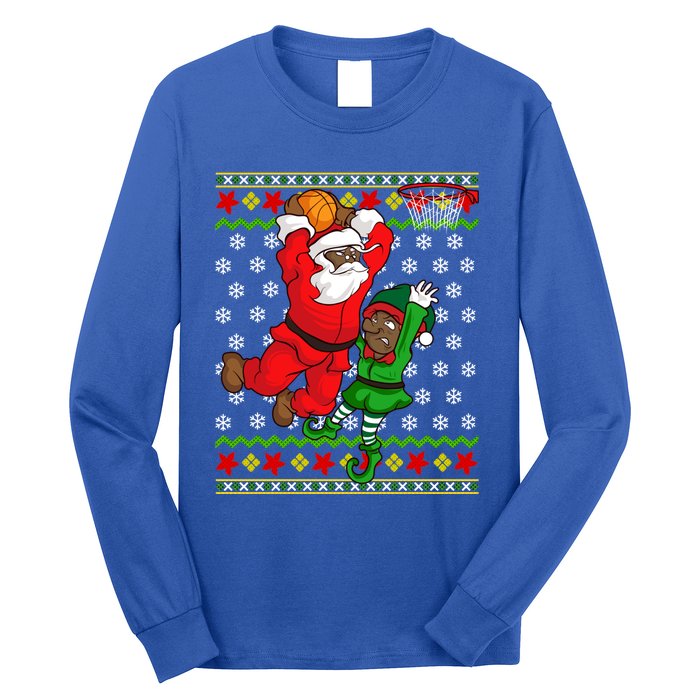 Basketball Black African American Santa Claus Dunk Elf Cool Gift Long Sleeve Shirt