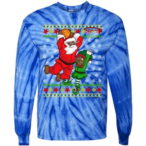 Basketball Black African American Santa Claus Dunk Elf Cool Gift Tie-Dye Long Sleeve Shirt