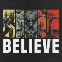 Believe Bigfoot Alien Loch Ness Monster Funny Retro Cryptids 7 Panel Mesh Trucker Snapback Hat