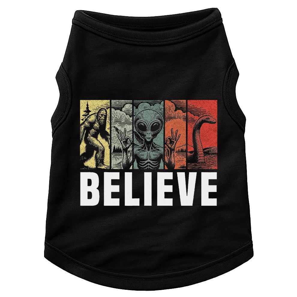 Believe Bigfoot Alien Loch Ness Monster Funny Retro Cryptids Doggie Tank