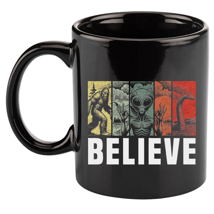Believe Bigfoot Alien Loch Ness Monster Funny Retro Cryptids 11oz C Handle Ceramic Mug