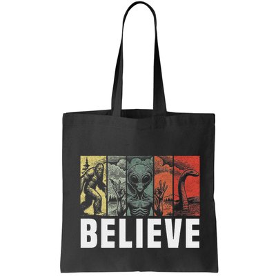 Believe Bigfoot Alien Loch Ness Monster Funny Retro Cryptids Bag