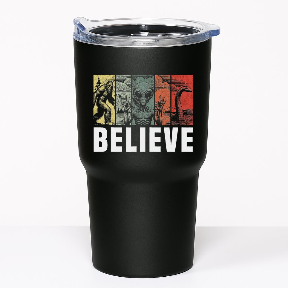Believe Bigfoot Alien Loch Ness Monster Funny Retro Cryptids Tumbler
