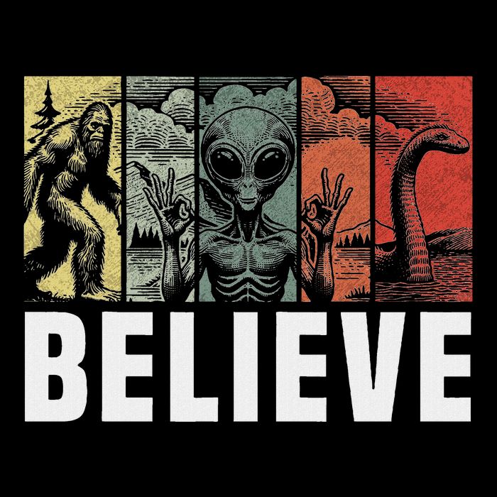 Believe Bigfoot Alien Loch Ness Monster Funny Retro Cryptids Womens Tank Top