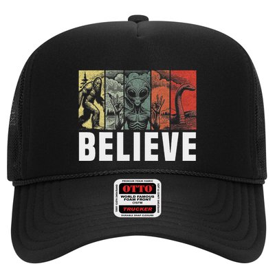 Believe Bigfoot Alien Loch Ness Monster Funny Retro Cryptids Trucker Hat