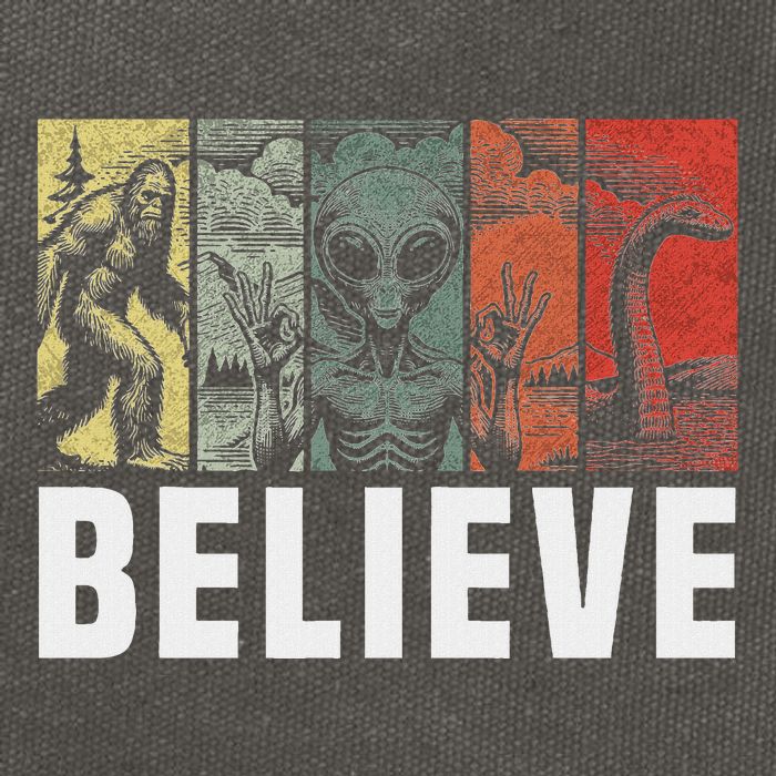 Believe Bigfoot Alien Loch Ness Monster Funny Retro Cryptids Cotton Canvas Backpack