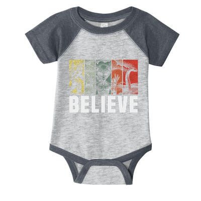 Believe Bigfoot Alien Loch Ness Monster Funny Retro Cryptids Infant Baby Jersey Bodysuit