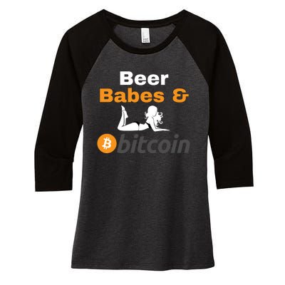 Beer Babes And Bitcoin, Bitcoin Crypto, Funny Bitcoin, Bitcoin Blockchain Women's Tri-Blend 3/4-Sleeve Raglan Shirt