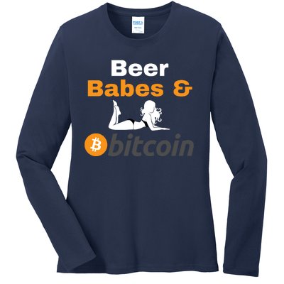 Beer Babes And Bitcoin, Bitcoin Crypto, Funny Bitcoin, Bitcoin Blockchain Ladies Long Sleeve Shirt