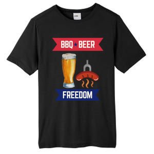 Bbq Beer And Freedom Patriotic 4th Of July Design Gift Tall Fusion ChromaSoft Performance T-Shirt