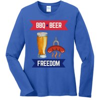 Bbq Beer And Freedom Patriotic 4th Of July Design Gift Ladies Long Sleeve Shirt