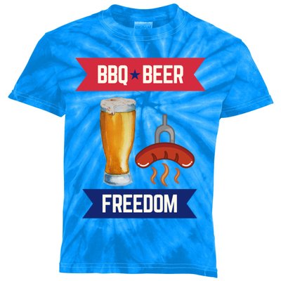 Bbq Beer And Freedom Patriotic 4th Of July Design Gift Kids Tie-Dye T-Shirt