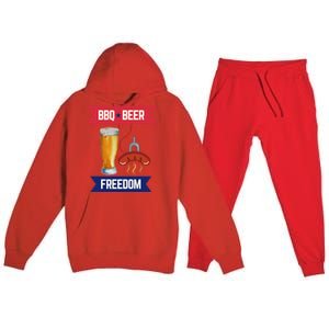 Bbq Beer And Freedom Patriotic 4th Of July Design Gift Premium Hooded Sweatsuit Set