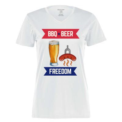 Bbq Beer And Freedom Patriotic 4th Of July Design Gift Women's Momentum V-Neck T-Shirt