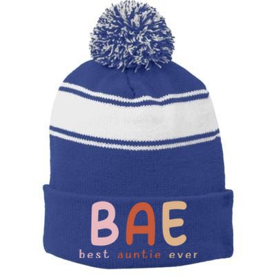 Bae Best Auntie Ever Funny Gift For Aunts And Aunties Funny Gift Stripe Pom Pom Beanie