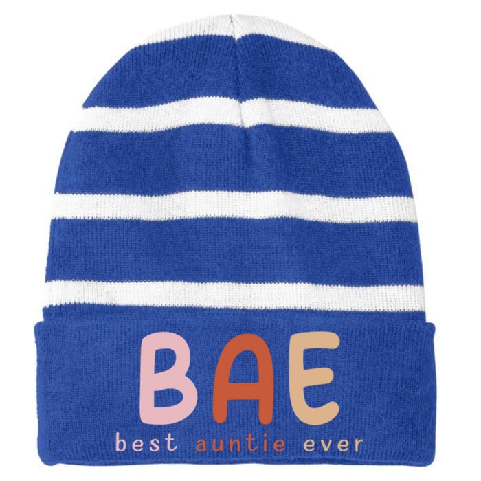 Bae Best Auntie Ever Funny Gift For Aunts And Aunties Funny Gift Striped Beanie with Solid Band