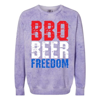 Bbq Beer And Freedom Funny July 4th Patriotic Gift Colorblast Crewneck Sweatshirt