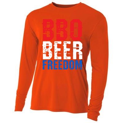 Bbq Beer And Freedom Funny July 4th Patriotic Gift Cooling Performance Long Sleeve Crew