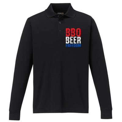 Bbq Beer And Freedom Funny July 4th Patriotic Gift Performance Long Sleeve Polo