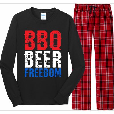 Bbq Beer And Freedom Funny July 4th Patriotic Gift Long Sleeve Pajama Set