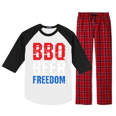 Bbq Beer And Freedom Funny July 4th Patriotic Gift Raglan Sleeve Pajama Set