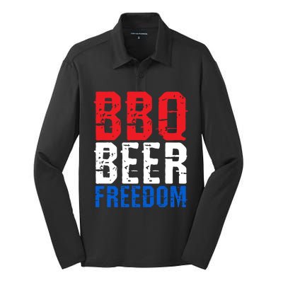 Bbq Beer And Freedom Funny July 4th Patriotic Gift Silk Touch Performance Long Sleeve Polo