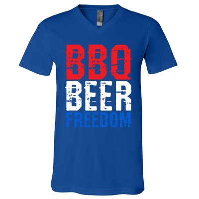 Bbq Beer And Freedom Funny July 4th Patriotic Gift V-Neck T-Shirt