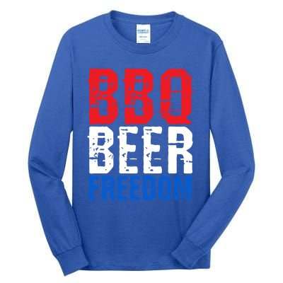 Bbq Beer And Freedom Funny July 4th Patriotic Gift Tall Long Sleeve T-Shirt