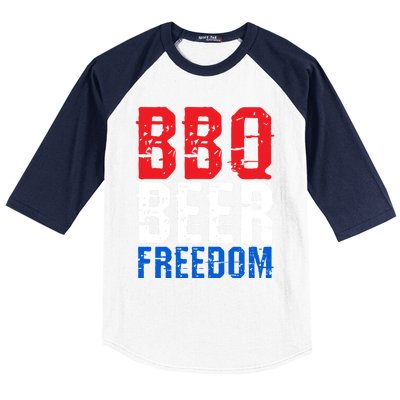 Bbq Beer And Freedom Funny July 4th Patriotic Gift Baseball Sleeve Shirt