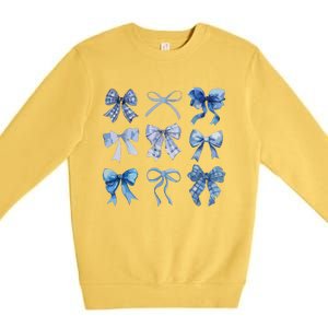 Blue Bow And Ribbon Cute Graphic For Women Premium Crewneck Sweatshirt