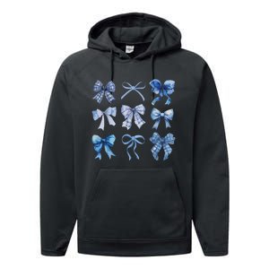 Blue Bow And Ribbon Cute Graphic For Women Performance Fleece Hoodie