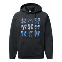 Blue Bow And Ribbon Cute Graphic For Women Performance Fleece Hoodie